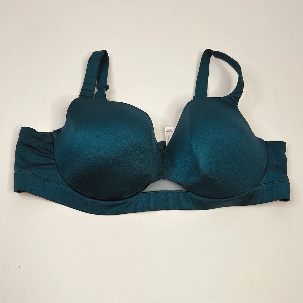 Cacique Bra Lightly Lined Balconette Teal Underwired Womens 44D Sheer Accent